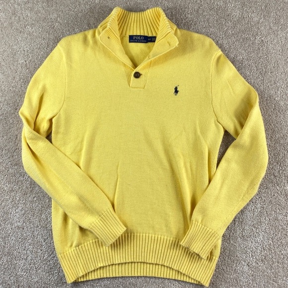 Polo Ralph Lauren Other - Polo Ralph‎ Lauren Mens Yellow Cotton Knit Button Mock Neck Jumper Sweater
